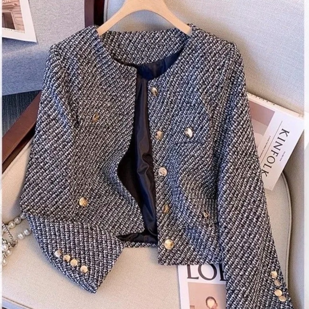 Elegant Black and White Tweed Jacket. Petite sizes.